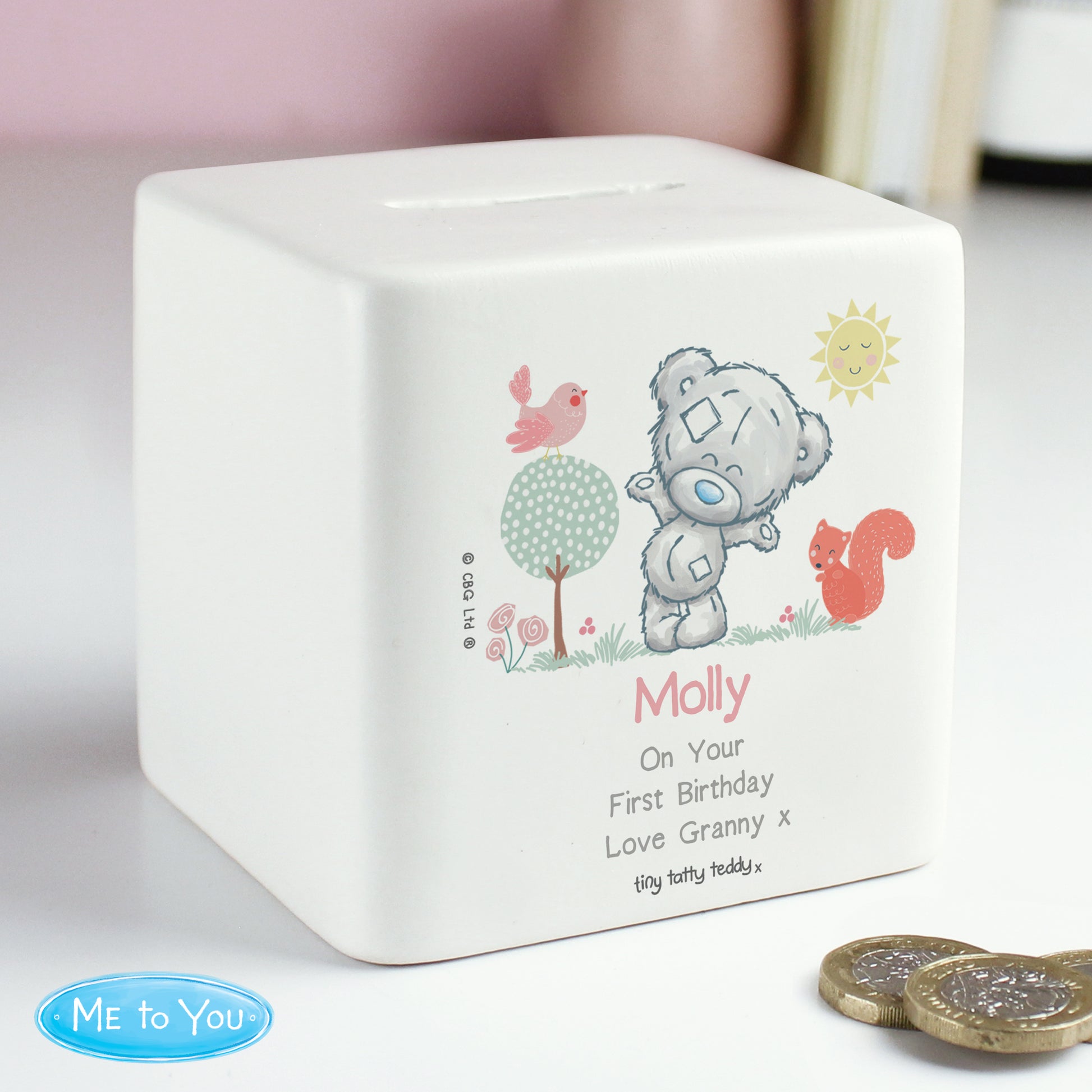 Personalised Tiny Tatty Teddy Woodland Animal Money Box - image 3