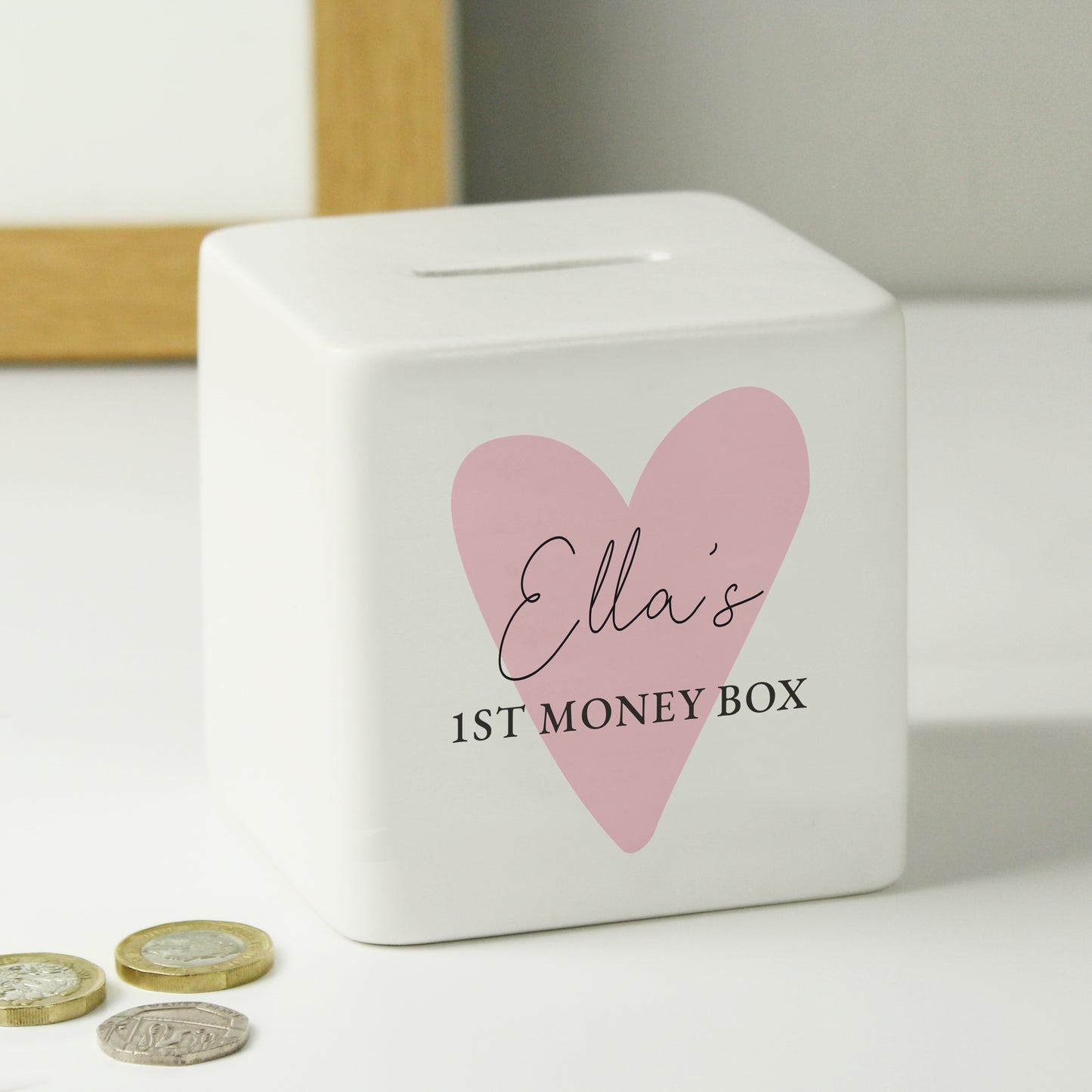 Personalised Pink Heart Ceramic Square Money Box - image 3