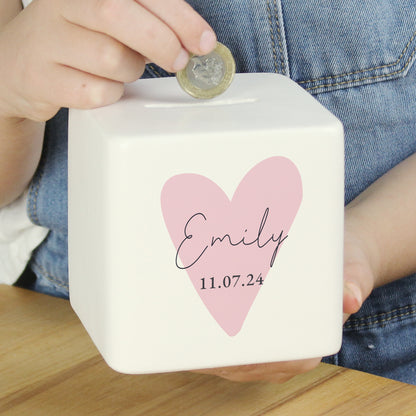 Personalised Pink Heart Ceramic Square Money Box - image 4