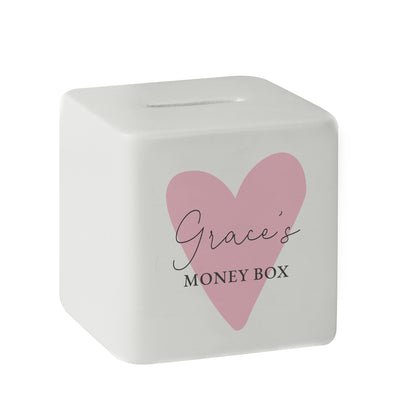 Personalised Pink Heart Ceramic Square Money Box - image 5