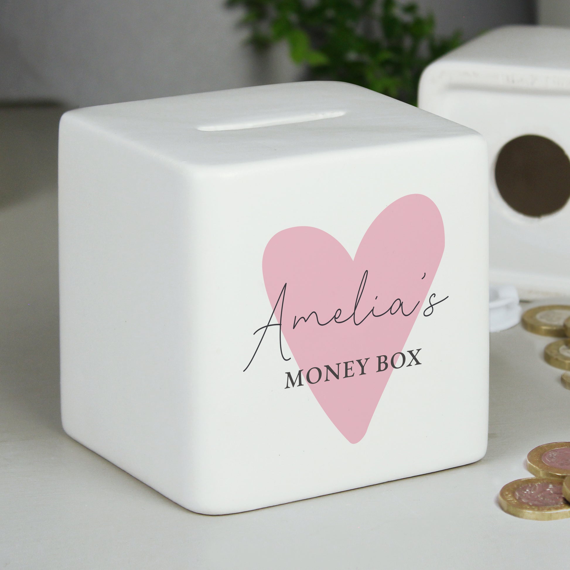 Personalised Pink Heart Ceramic Square Money Box - image 6