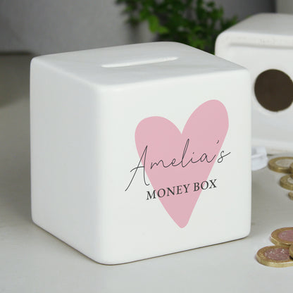 Personalised Pink Heart Ceramic Square Money Box - image 6