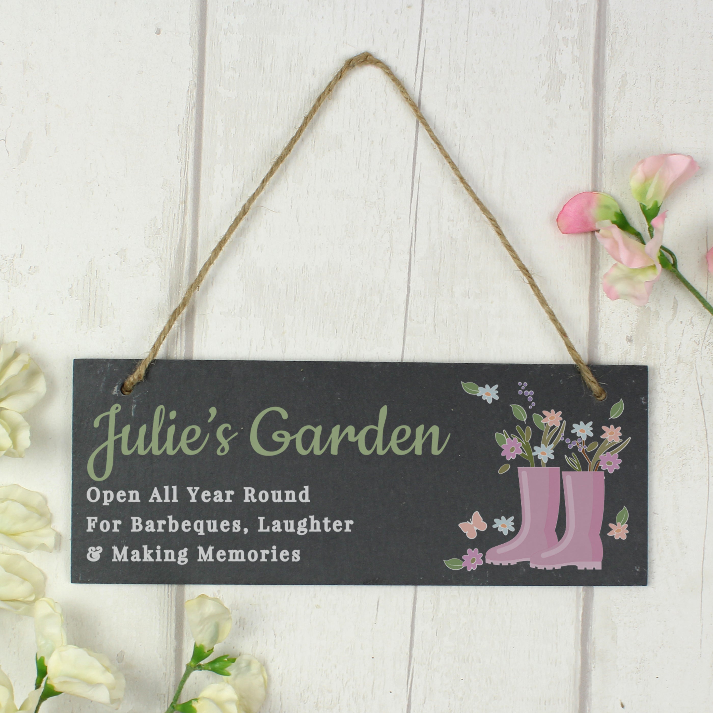 Personalised Floral Garden Slate Sign from Heartfelt Gifts
