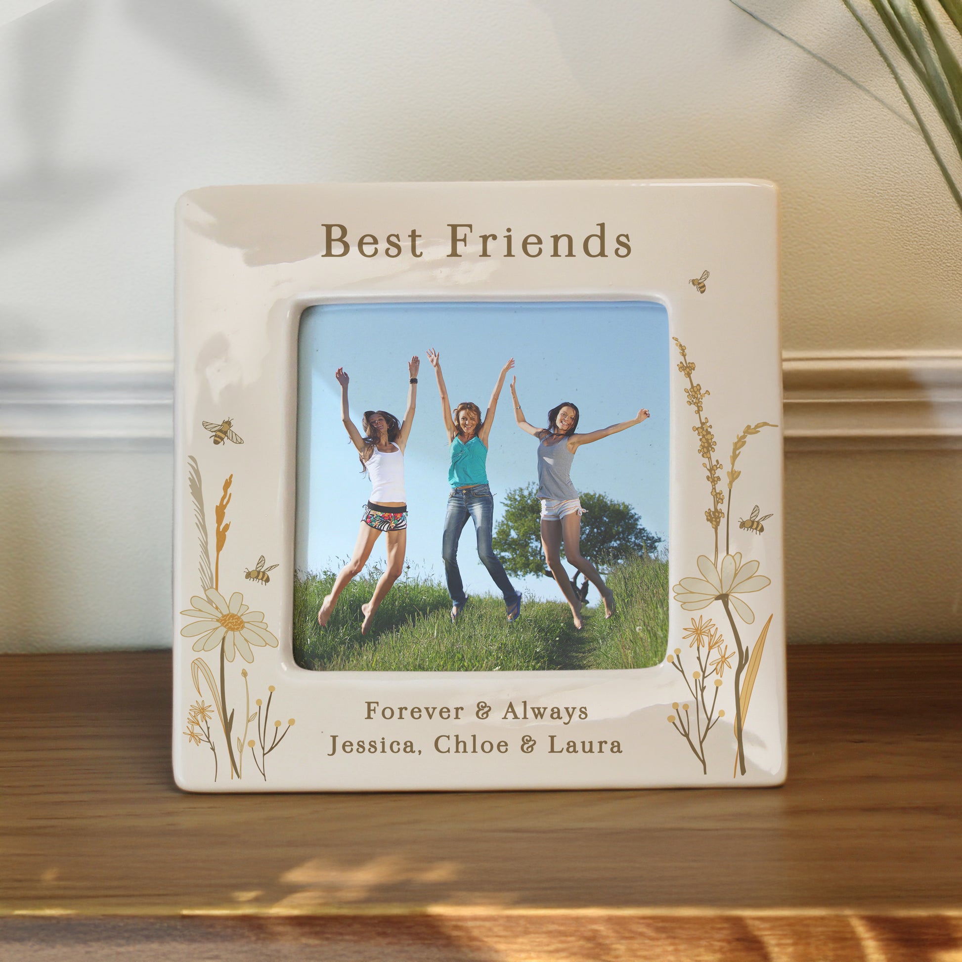 Personalised Bees & Daisy Ceramic 4x4 Photo Frame – Nature Birthday Gift - image 2