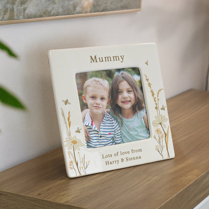 Personalised Bees & Daisy Ceramic 4x4 Photo Frame – Nature Birthday Gift - image 3