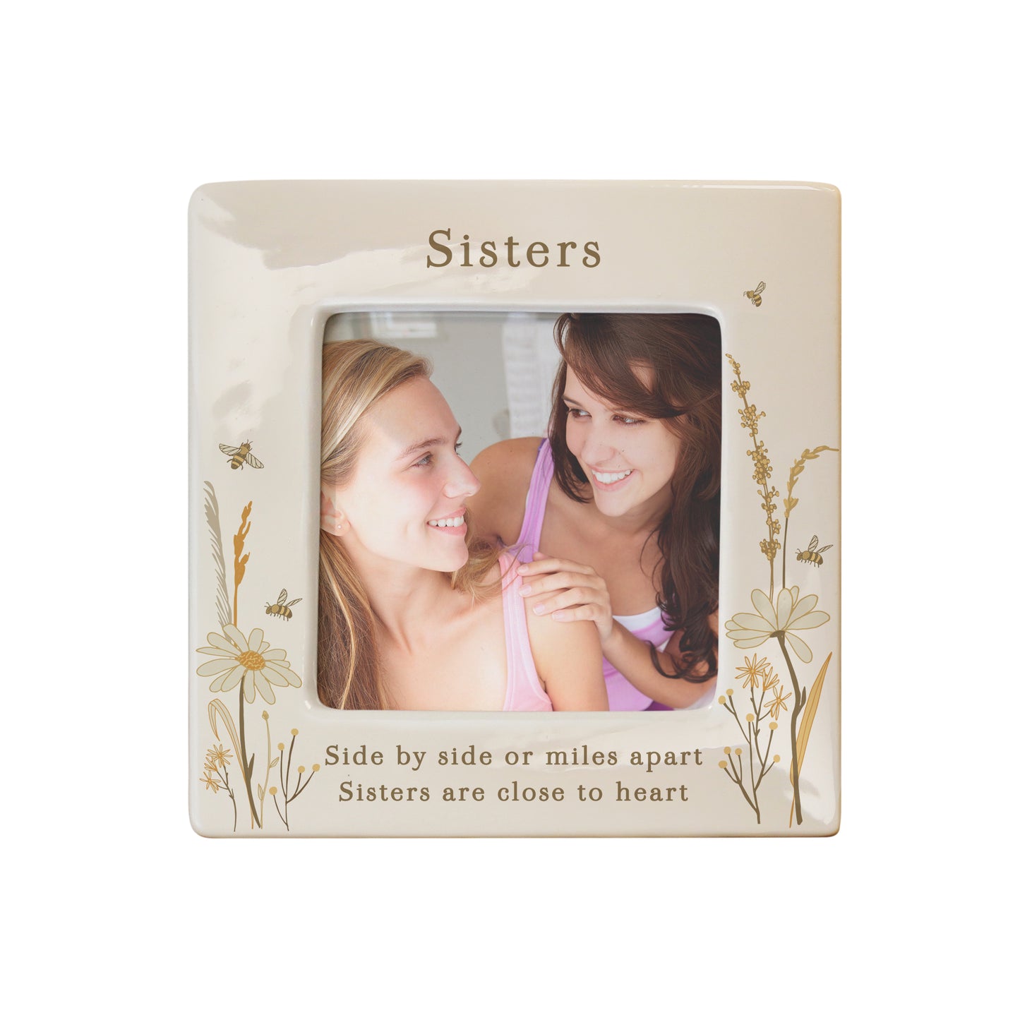 Personalised Bees & Daisy Ceramic 4x4 Photo Frame – Nature Birthday Gift - image 4