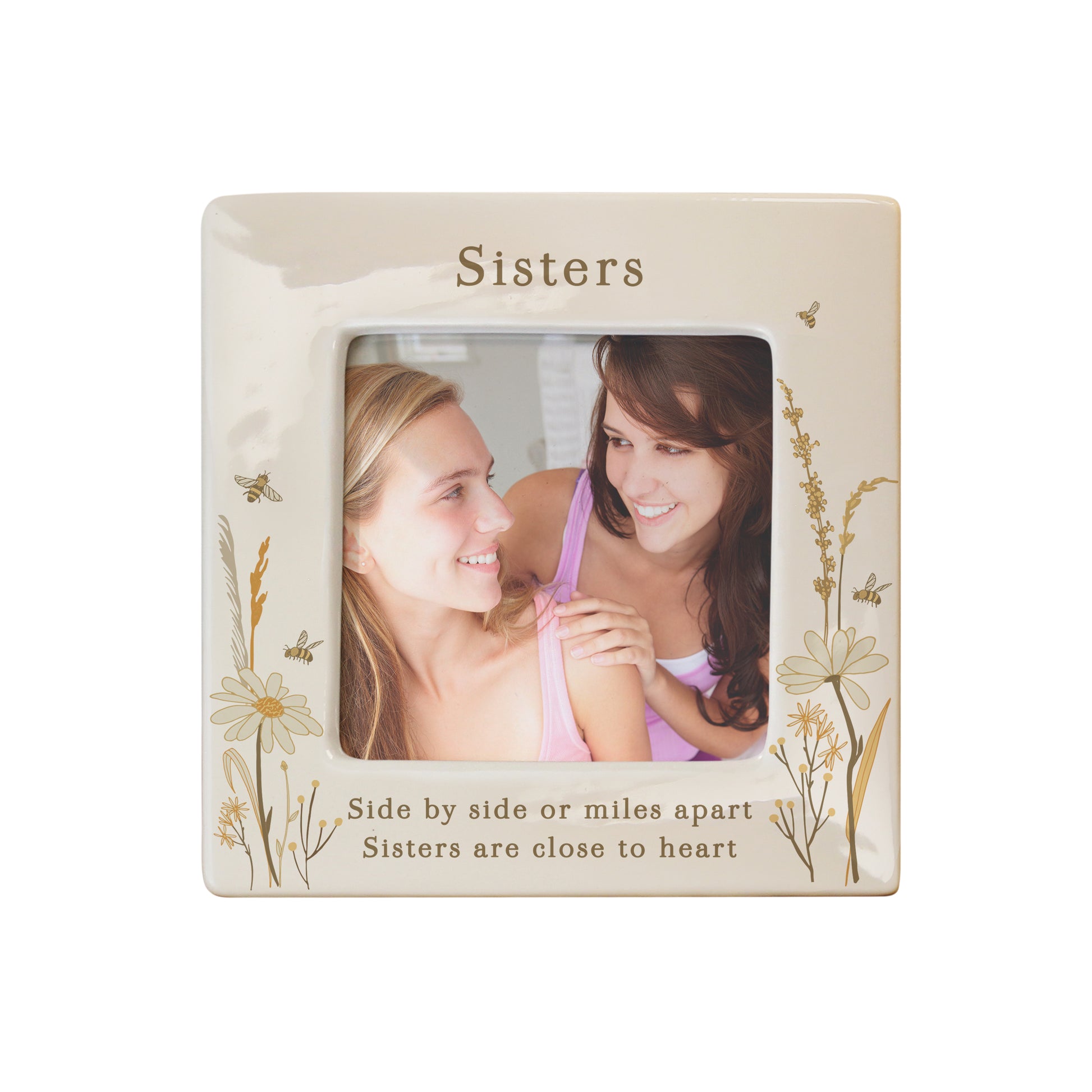 Personalised Bees & Daisy Ceramic 4x4 Photo Frame – Nature Birthday Gift - image 4