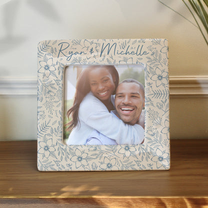 Personalised Blue Floral Ceramic 4x4 Photo Frame – Elegant Birthday Gift for Her - image 2