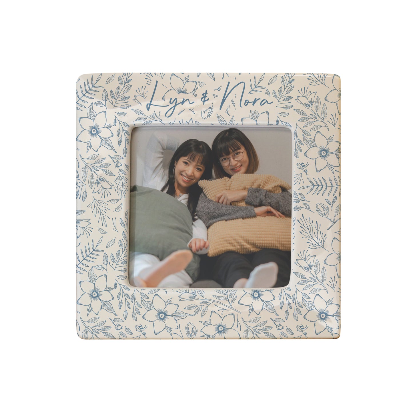 Personalised Blue Floral Ceramic 4x4 Photo Frame – Elegant Birthday Gift for Her - image 4