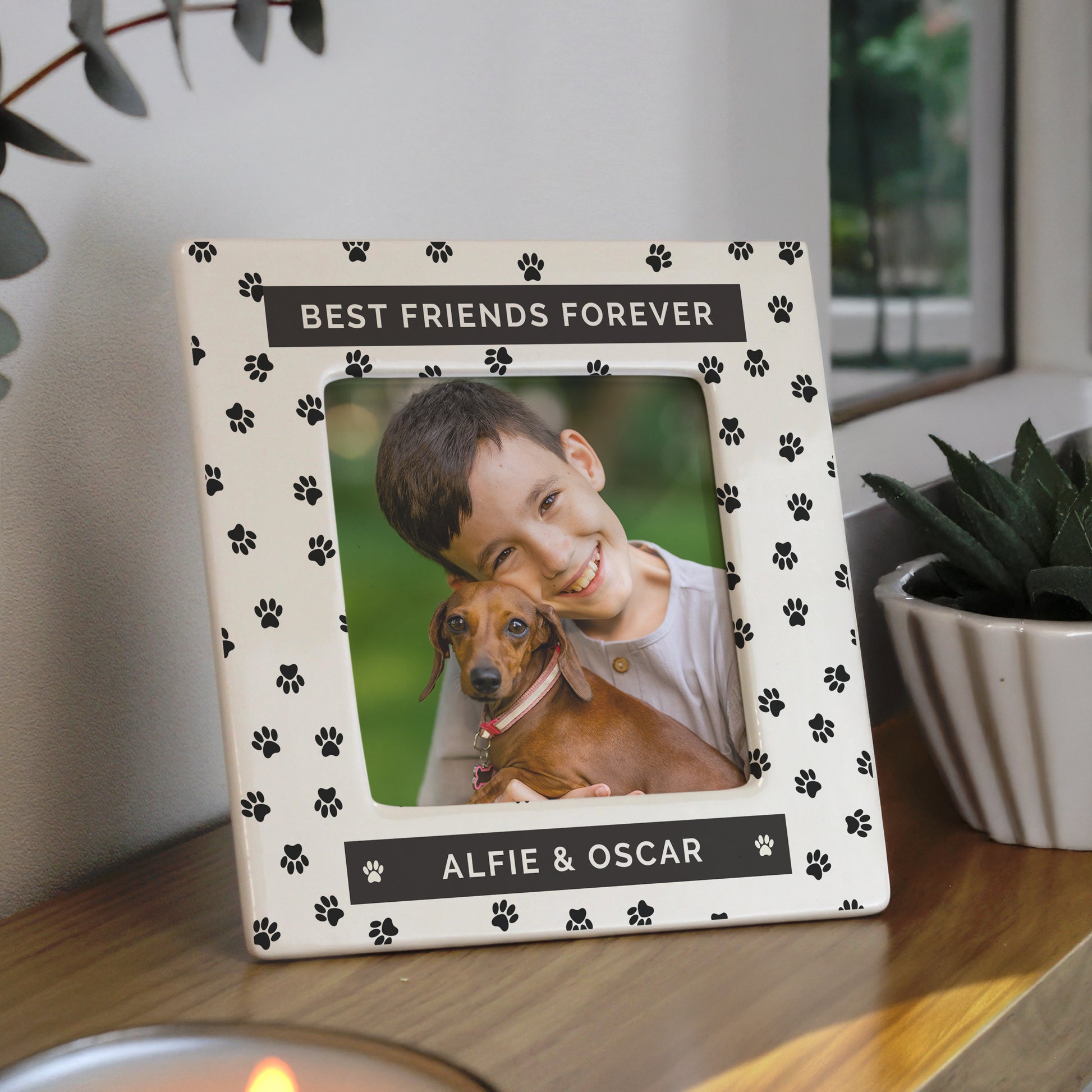 Personalised Pet Paw Print Ceramic 4x4 Photo Frame – Pet Lover Birthday Gift