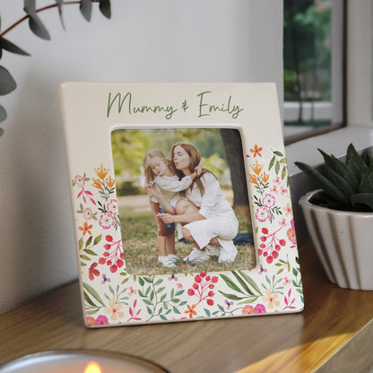 Personalised Floral Ceramic 4x4 Photo Frame – Elegant Birthday Gift for Her
