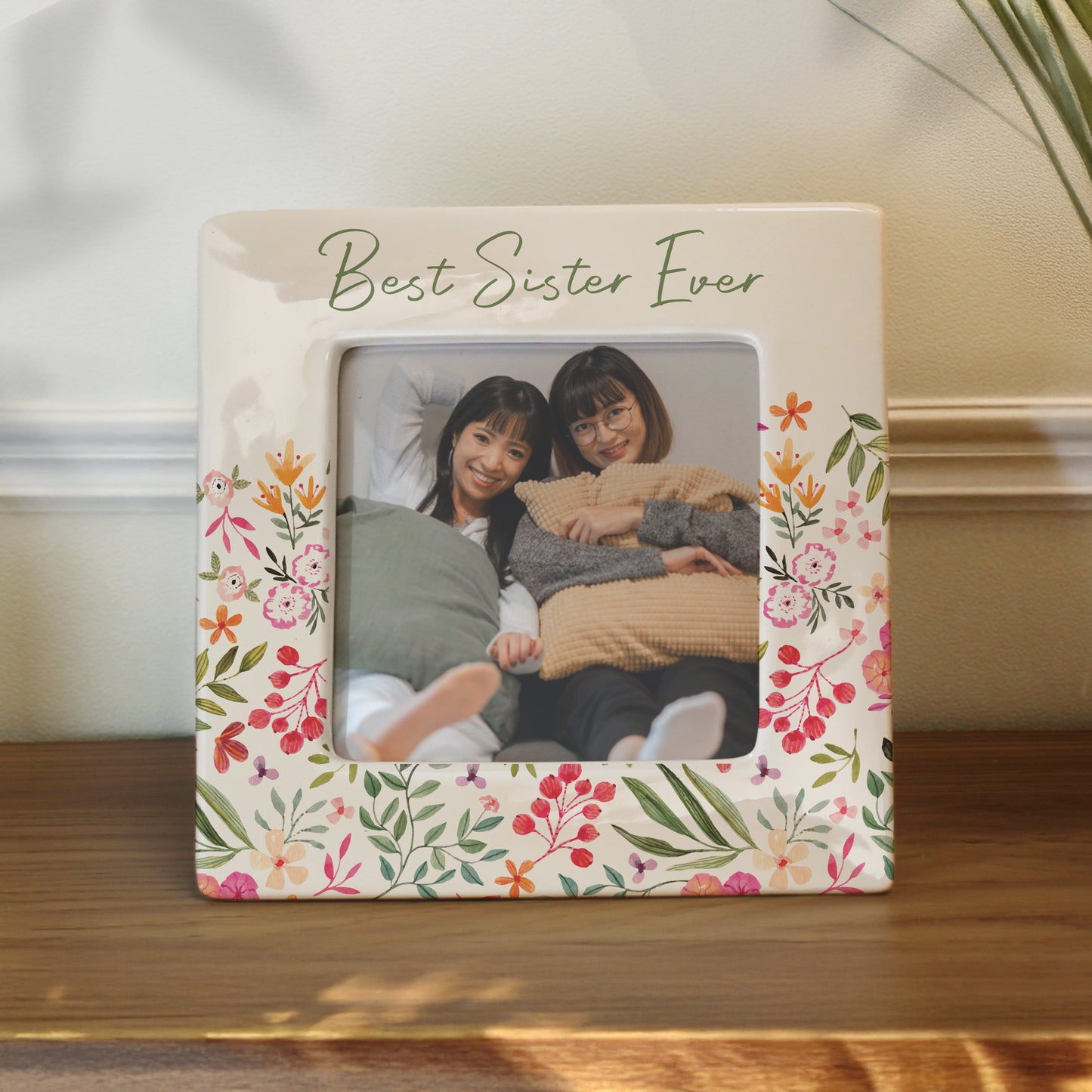Personalised Floral Ceramic 4x4 Photo Frame – Elegant Birthday Gift for Her - image 2
