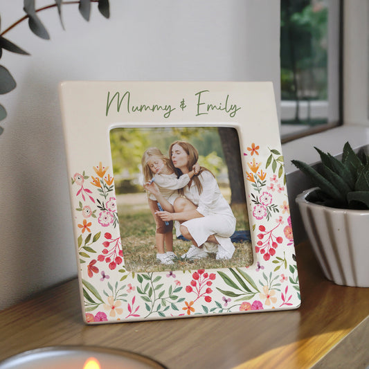 Personalised Floral Ceramic 4x4 Frame from Heartfelt Gifts