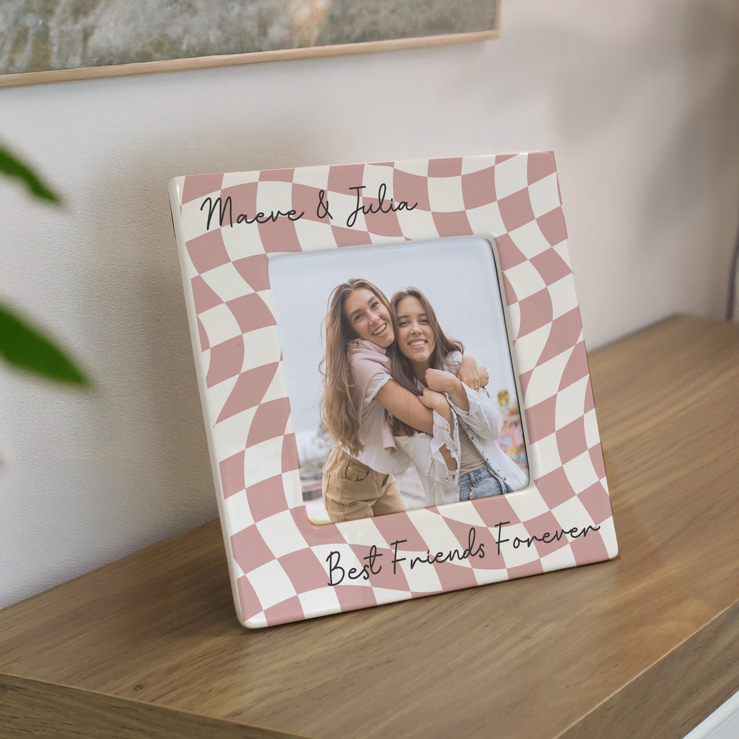 Personalised Pink Checkerboard Ceramic 4x4 Photo Frame – Birthday Gift for Her - image 3