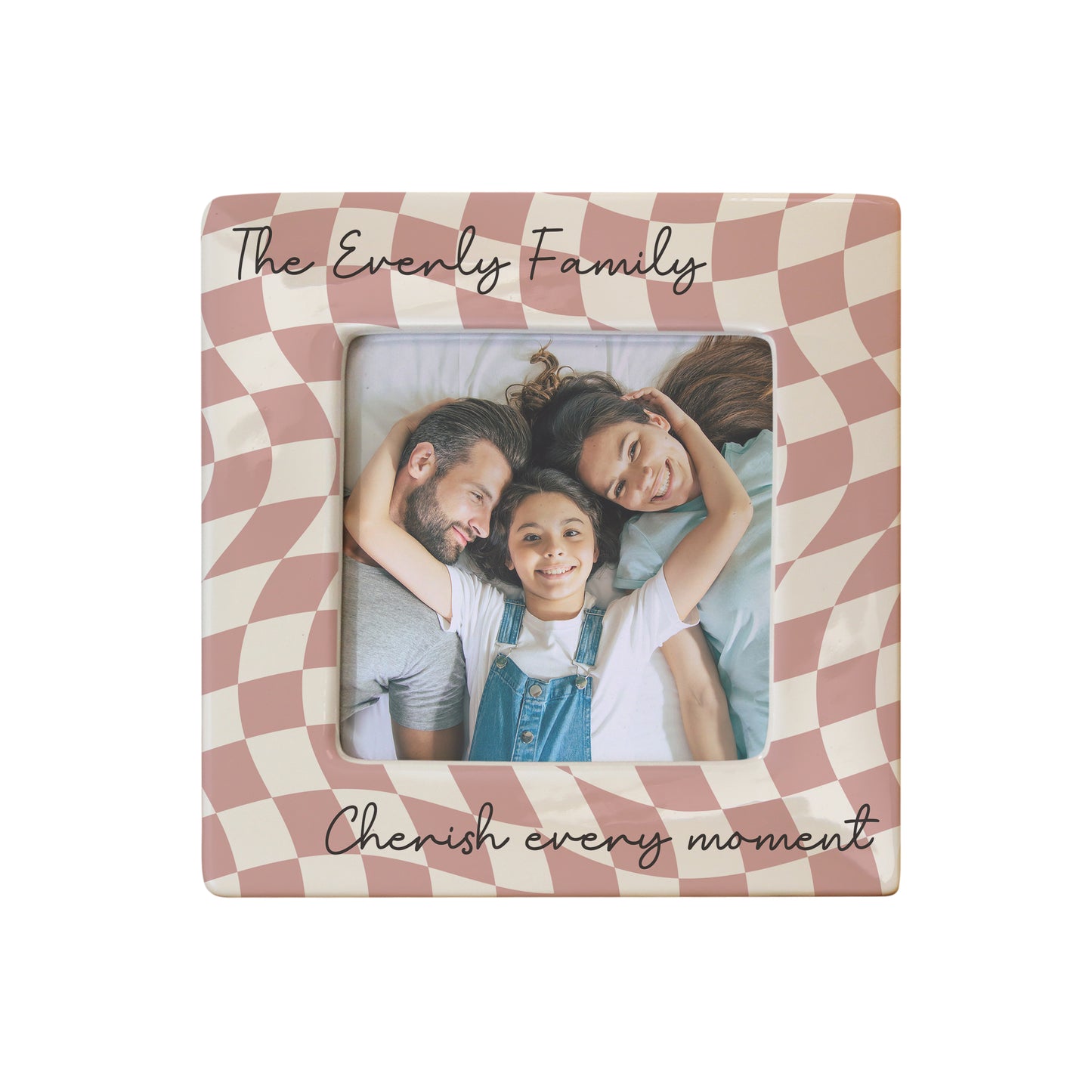 Personalised Pink Checkerboard Ceramic 4x4 Photo Frame – Birthday Gift for Her - image 4