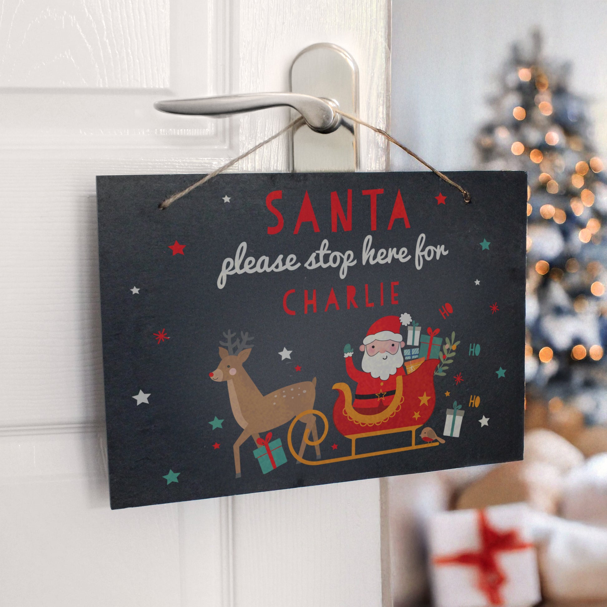 Personalised Santa Stop Here Slate Sign – Children's Christmas Gift