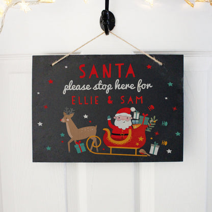 Personalised Santa Stop Here Slate Sign – Children's Christmas Gift - image 2