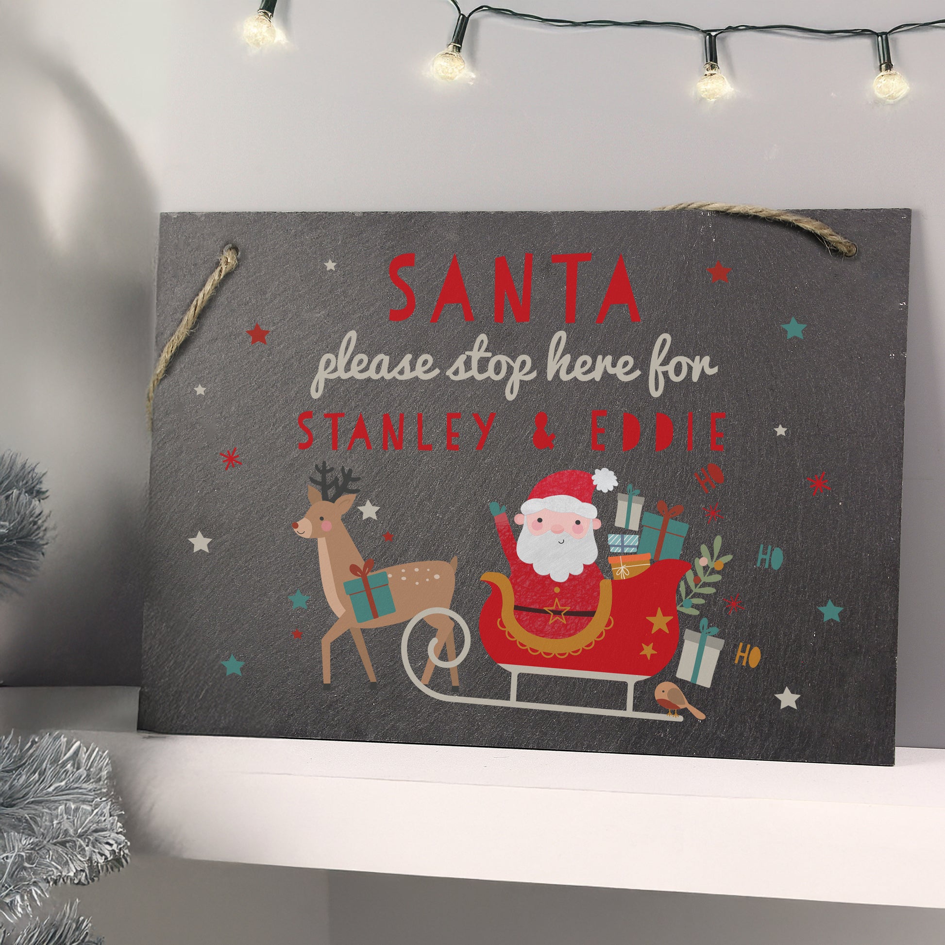 Personalised Santa Stop Here Slate Sign – Children's Christmas Gift - image 3