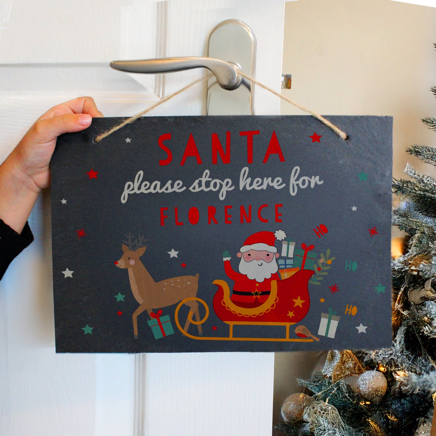 Personalised Santa Stop Here Slate Sign – Children's Christmas Gift - image 4