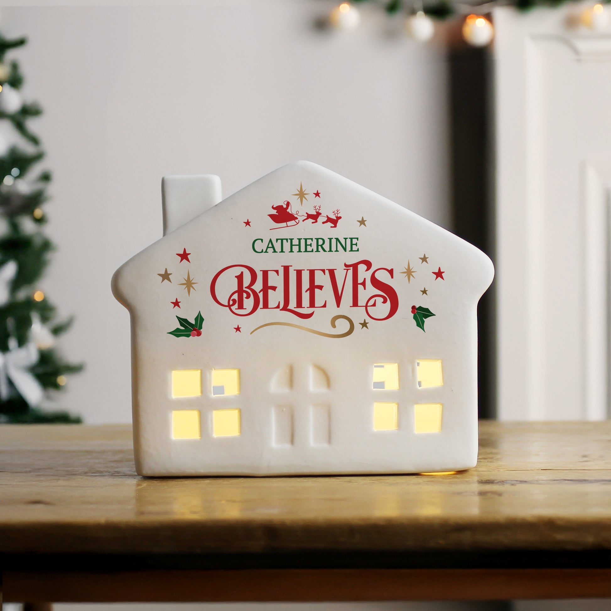 Personalised Believe in Christmas LED Ceramic Light Up House – Christmas Gift - image 2