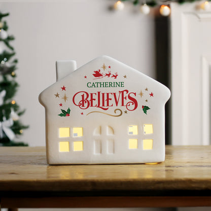 Personalised Believe in Christmas LED Ceramic Light Up House – Christmas Gift - image 2