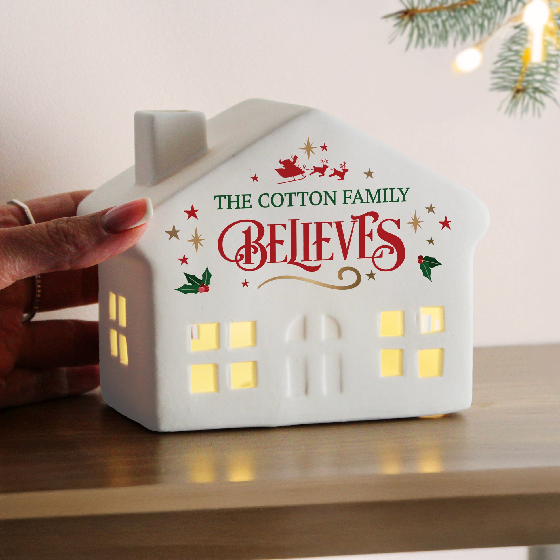 Personalised Believe in Christmas LED Ceramic Light Up House – Christmas Gift - image 3