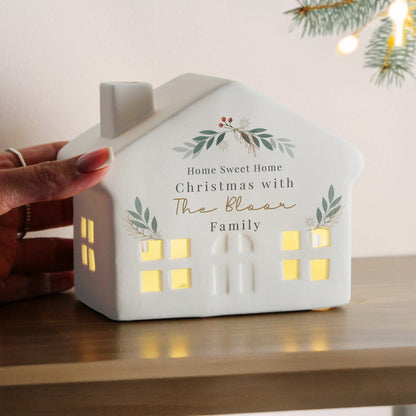 Personalised Christmas Foliage LED Ceramic Light Up House – Christmas Home Gift