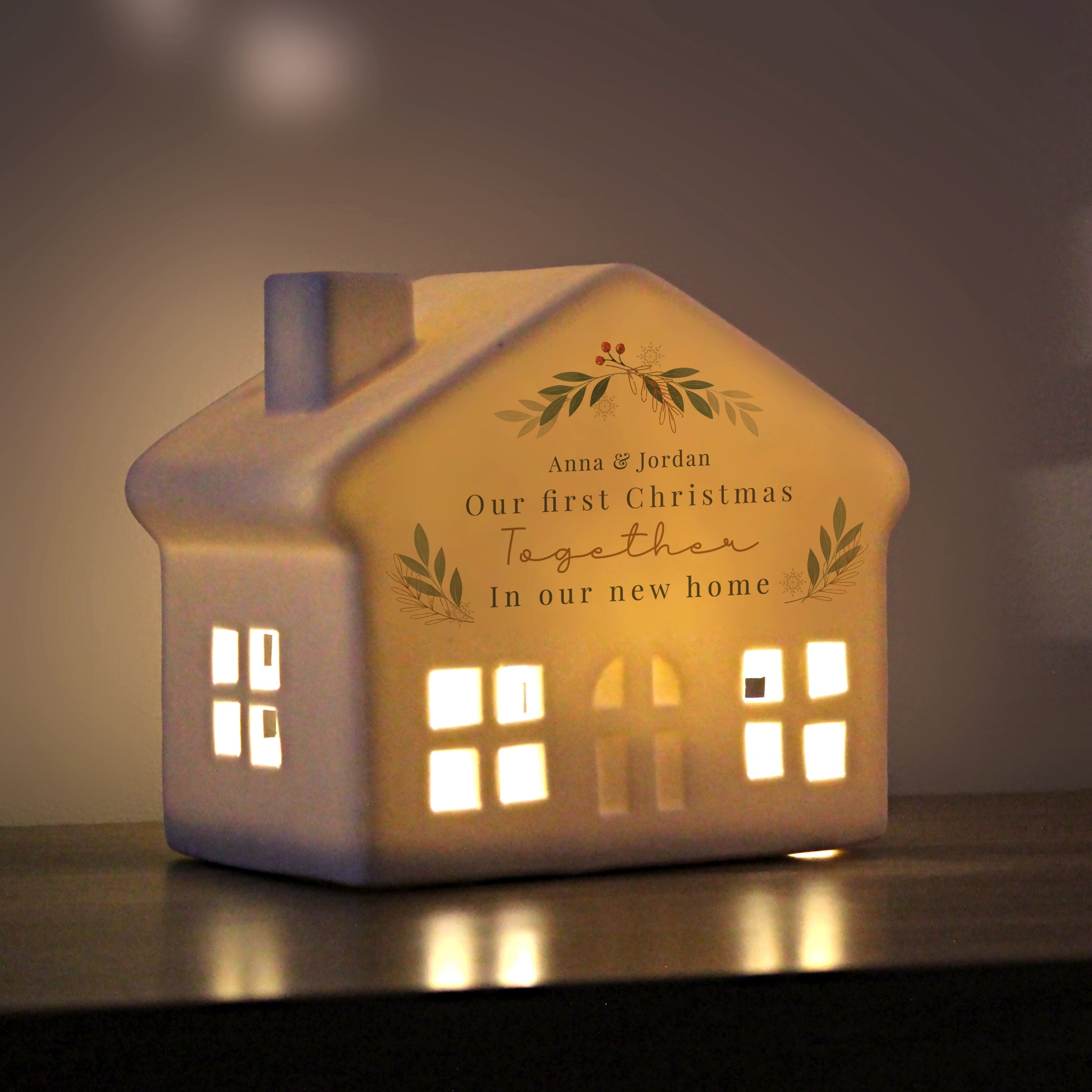 Personalised Christmas Foliage LED Ceramic Light Up House – Christmas Gift - image 4
