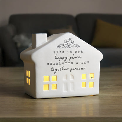 Personalised Floral LED Ceramic Light Up House – Christmas Home Decor Gift