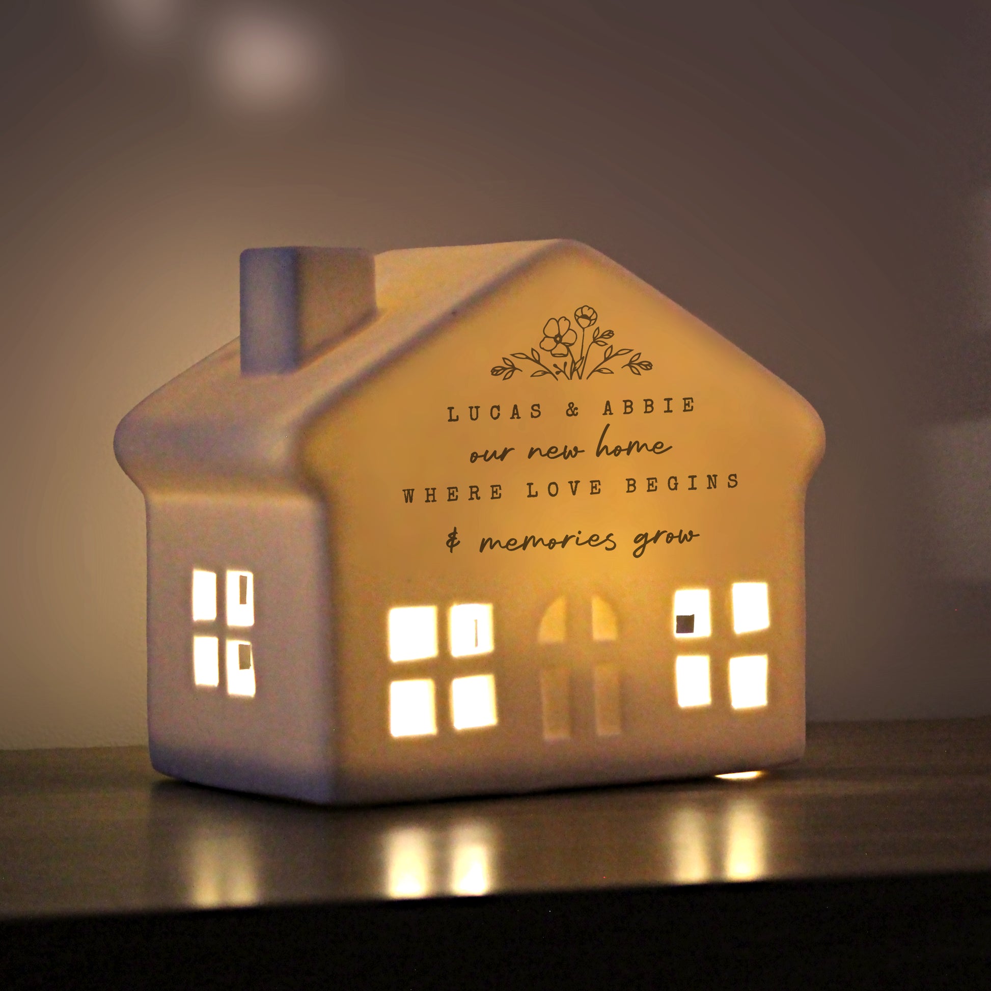 Personalised Floral LED Ceramic Light Up House – Christmas Home Decor Gift - image 4