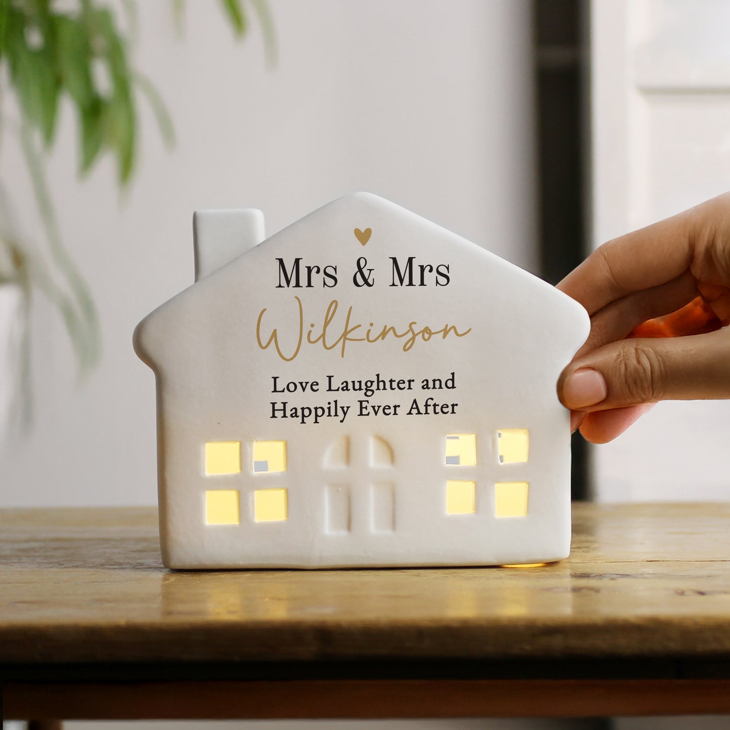 Personalised Black and Gold Free Text Ceramic LED House – Housewarming Gift - image 2