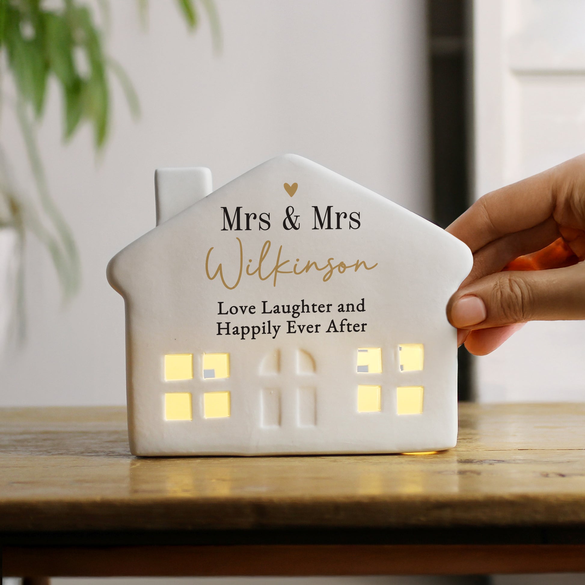 Personalised Black and Gold Free Text Ceramic LED House – Housewarming Gift - image 2
