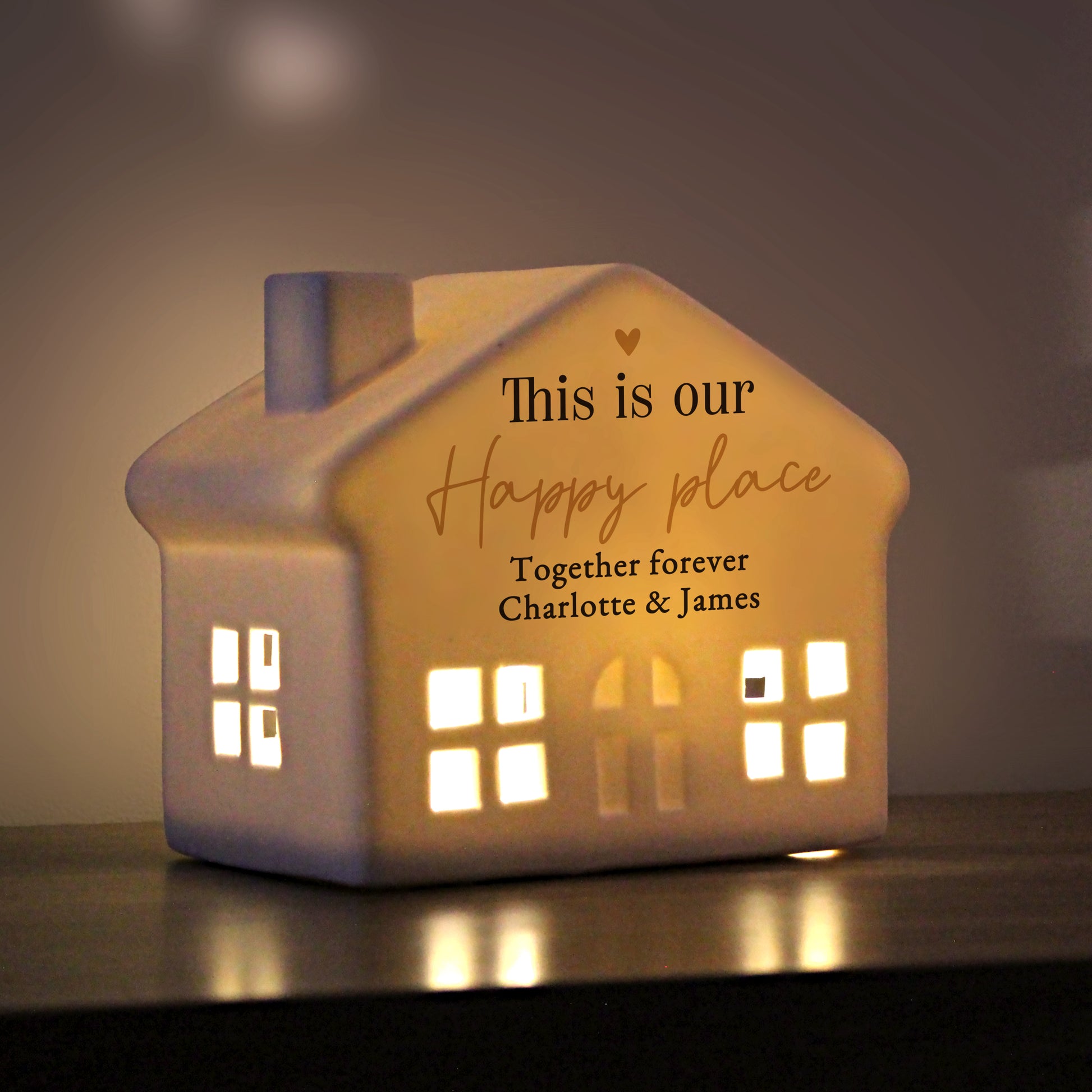 Personalised Black and Gold Free Text Ceramic LED House – Housewarming Gift - image 3
