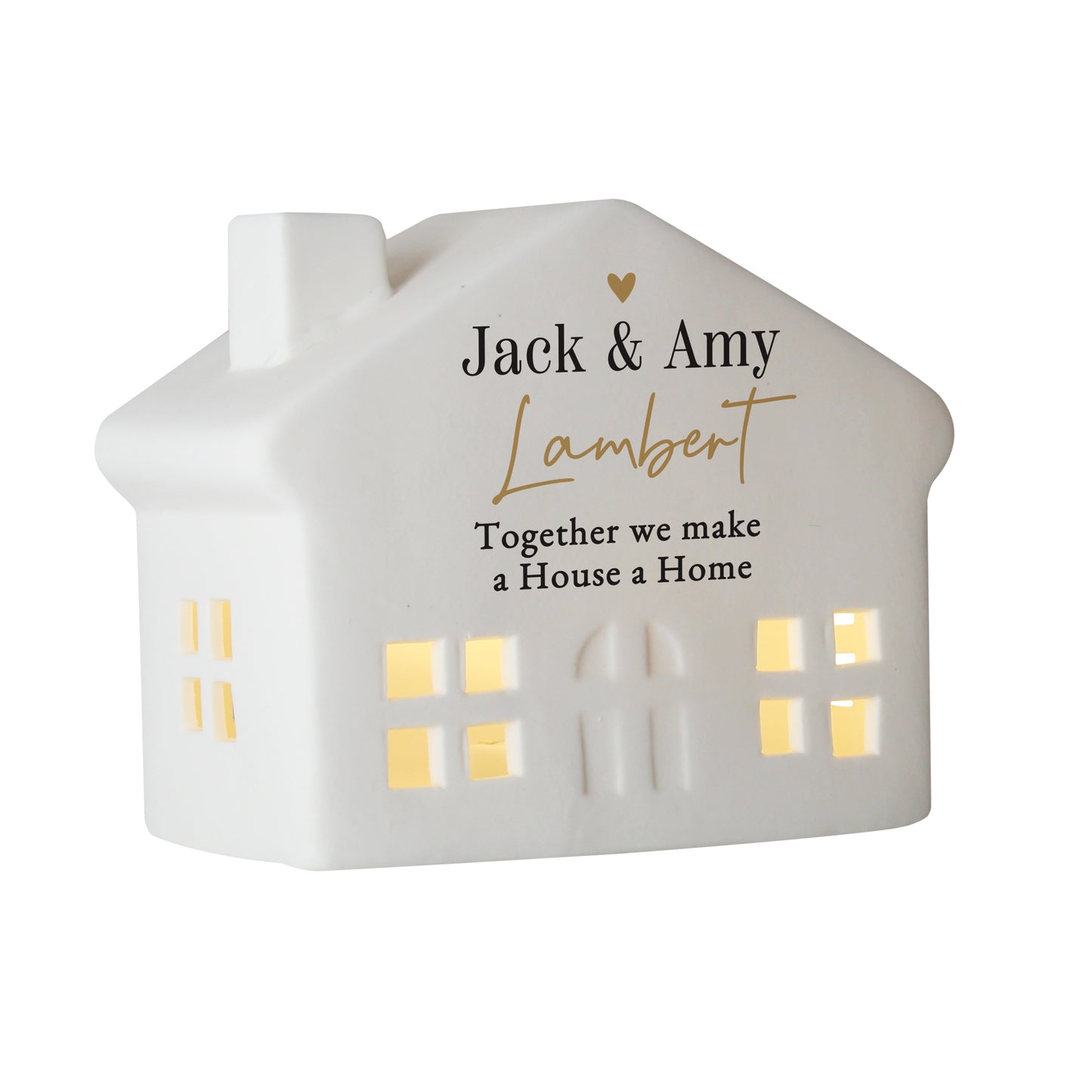 Personalised Black and Gold Free Text Ceramic LED House – Housewarming Gift - image 4