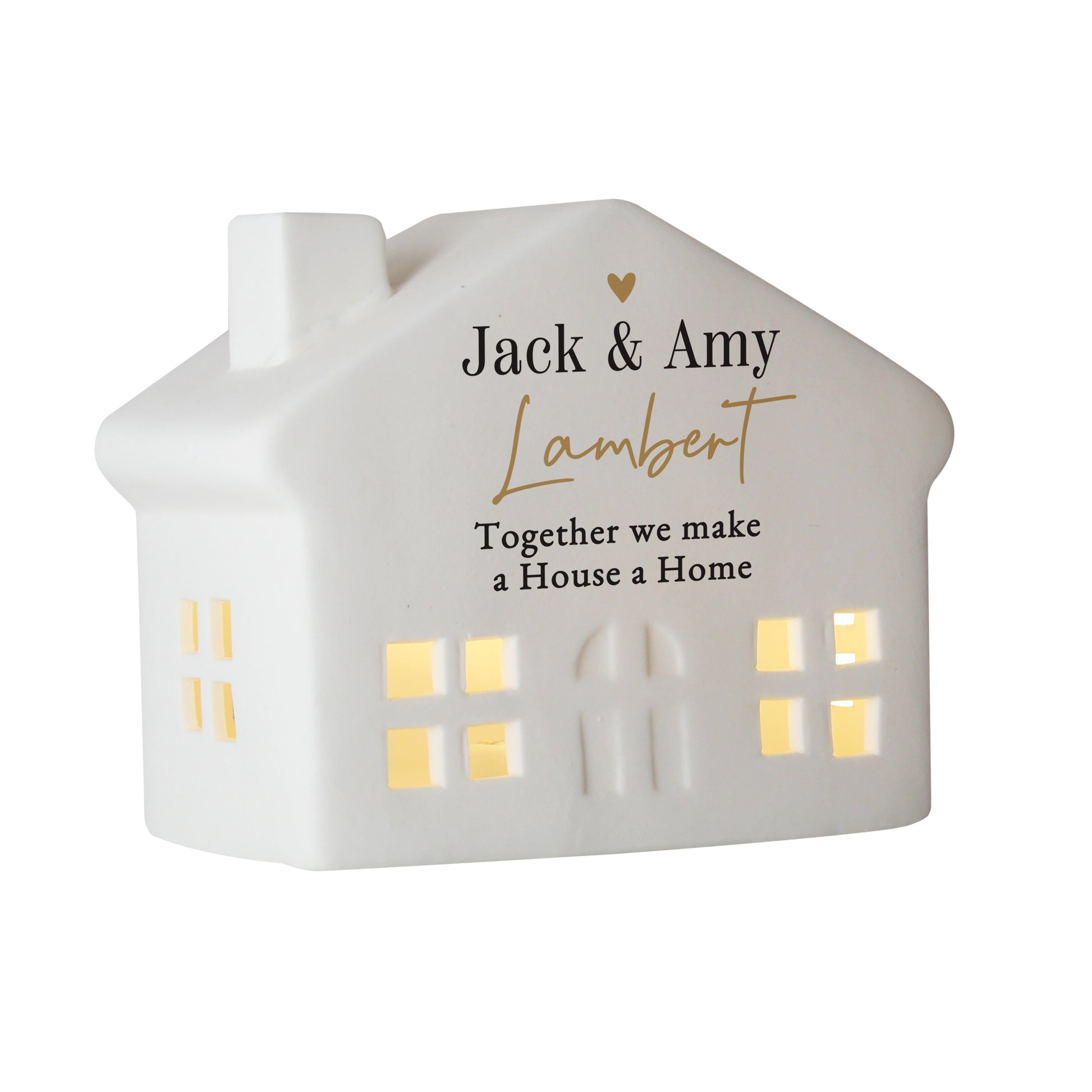 Personalised Black and Gold Free Text Ceramic LED House – Housewarming Gift - image 4