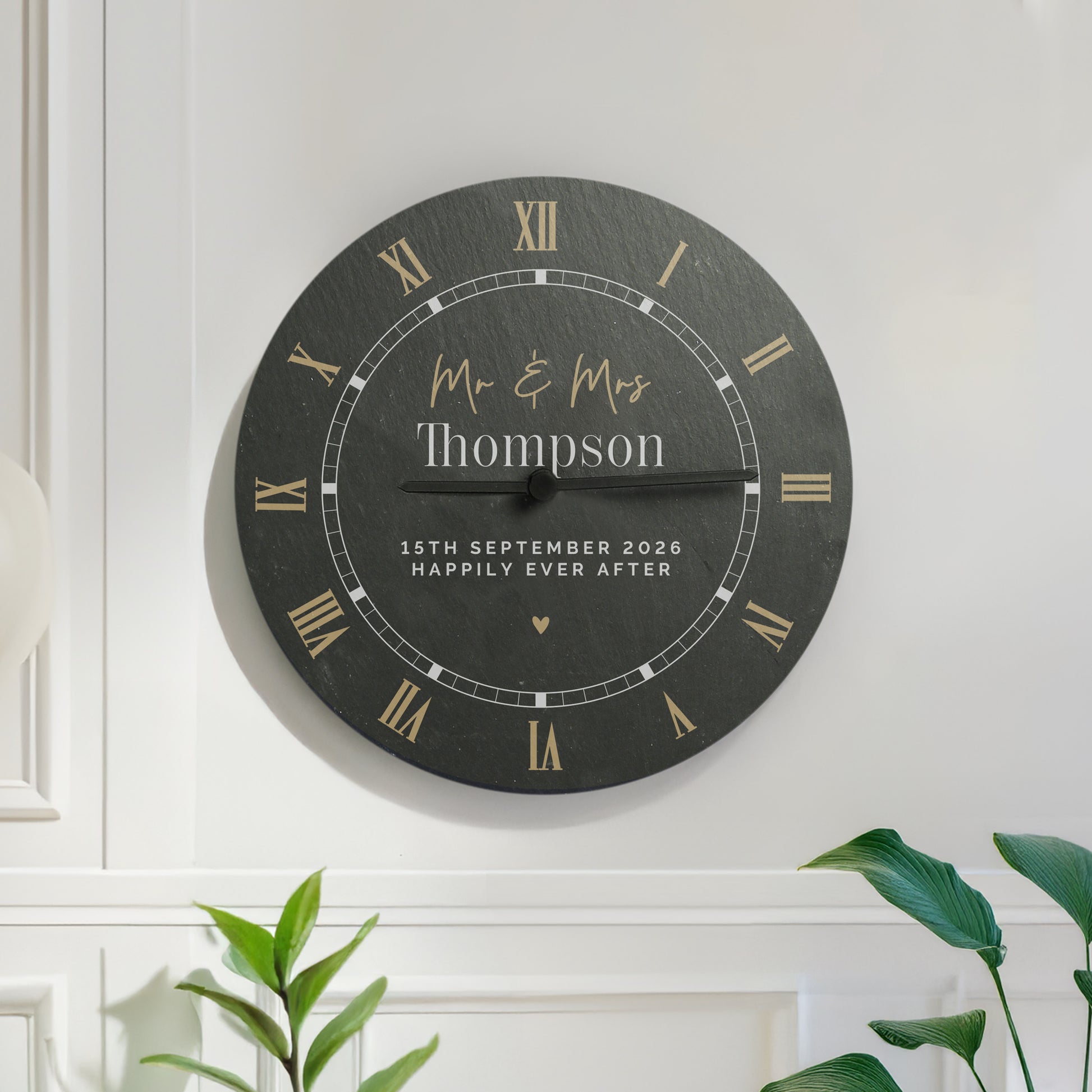 Personalised Black & Gold Slate Clock from Heartfelt Gifts