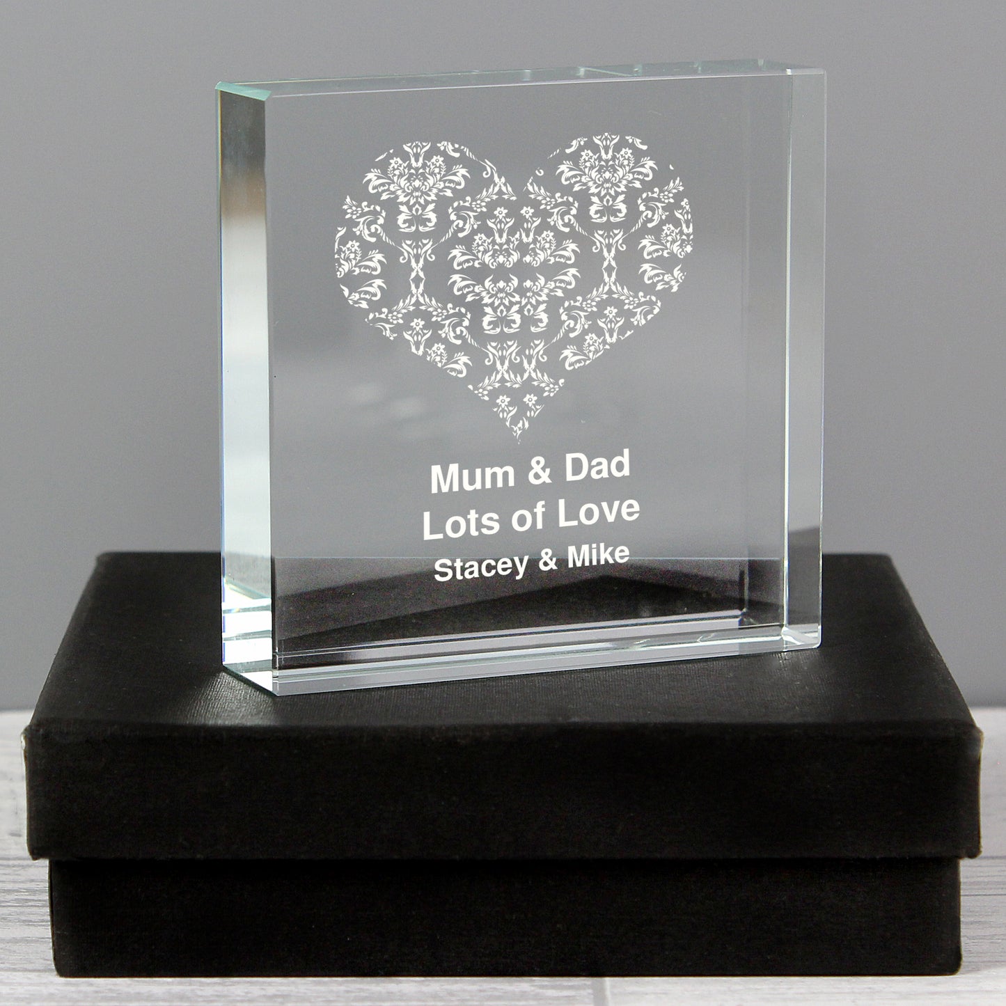 Personalised Damask White Heart Crystal Token from Heartfelt Gifts