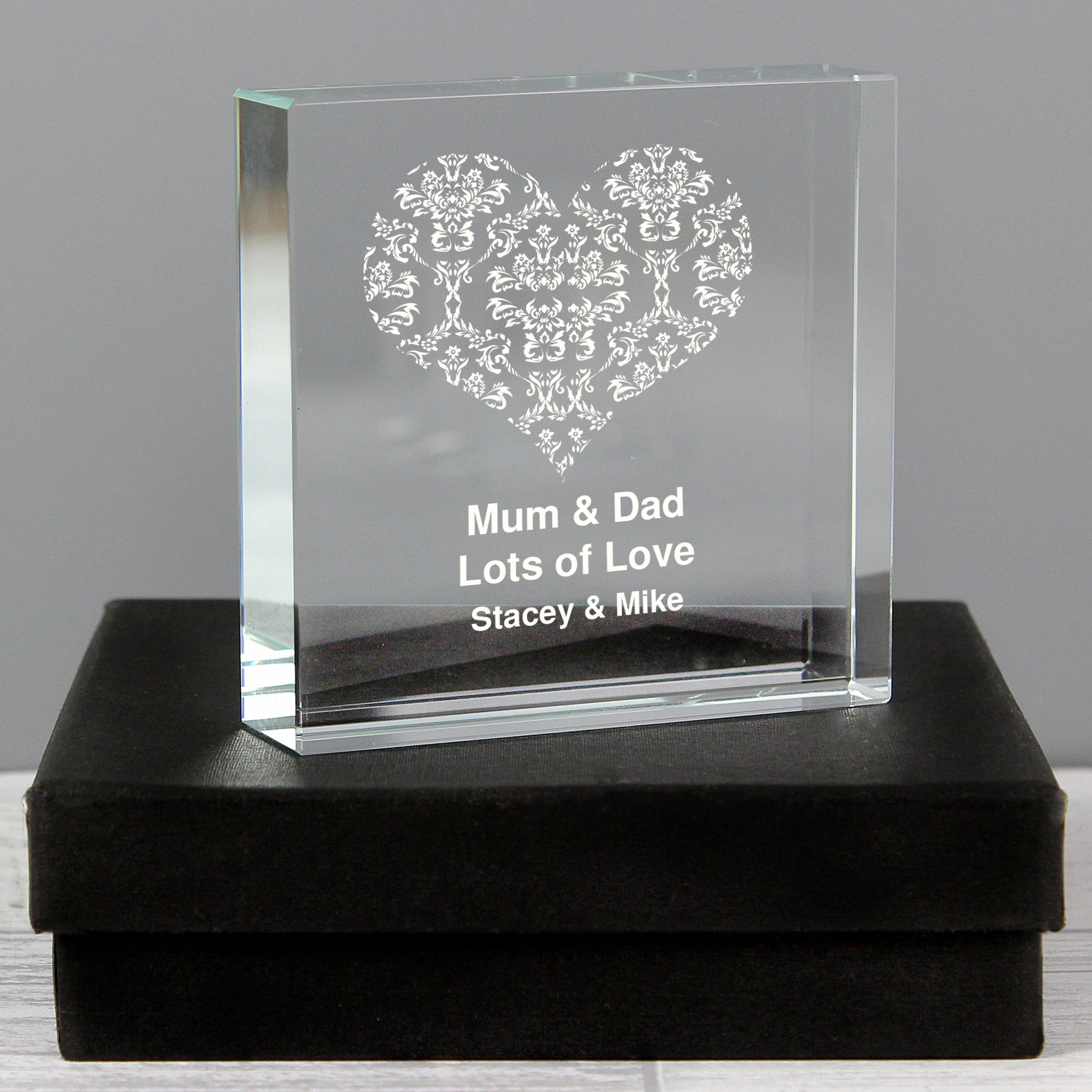 Personalised Damask White Heart Crystal Token from Heartfelt Gifts