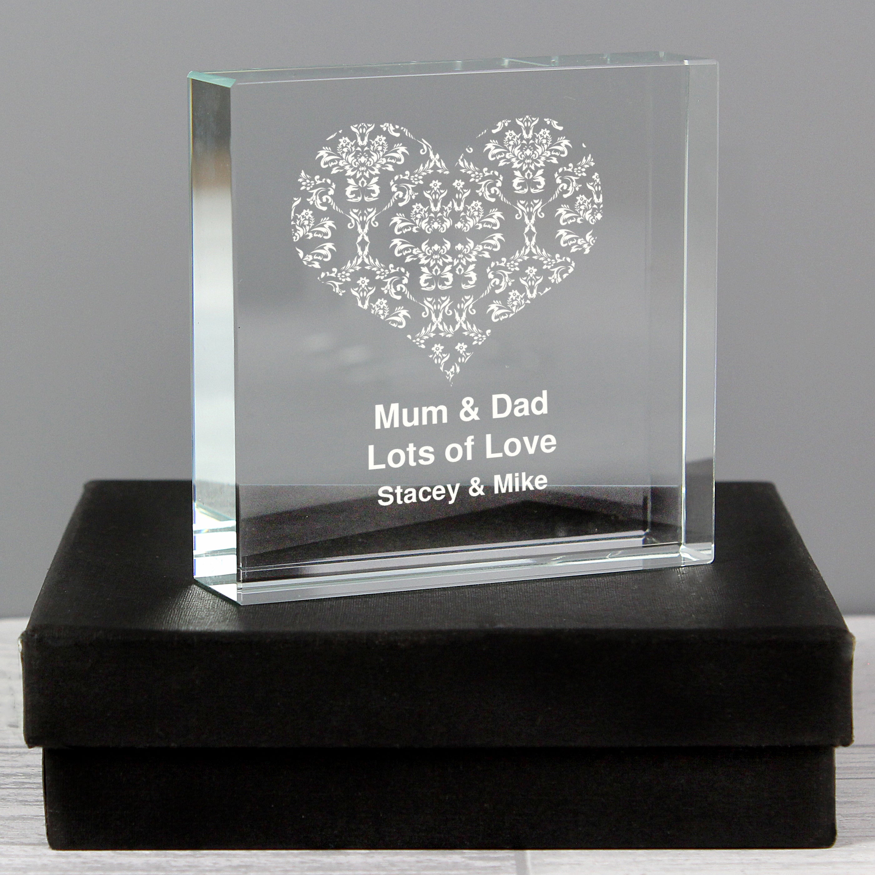 Personalised Damask White Heart Crystal Token from Heartfelt Gifts