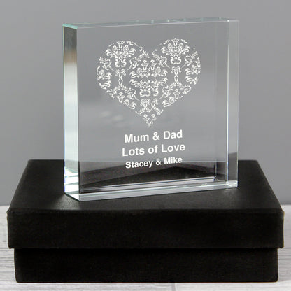 Personalised Damask White Heart Crystal Token from Heartfelt Gifts