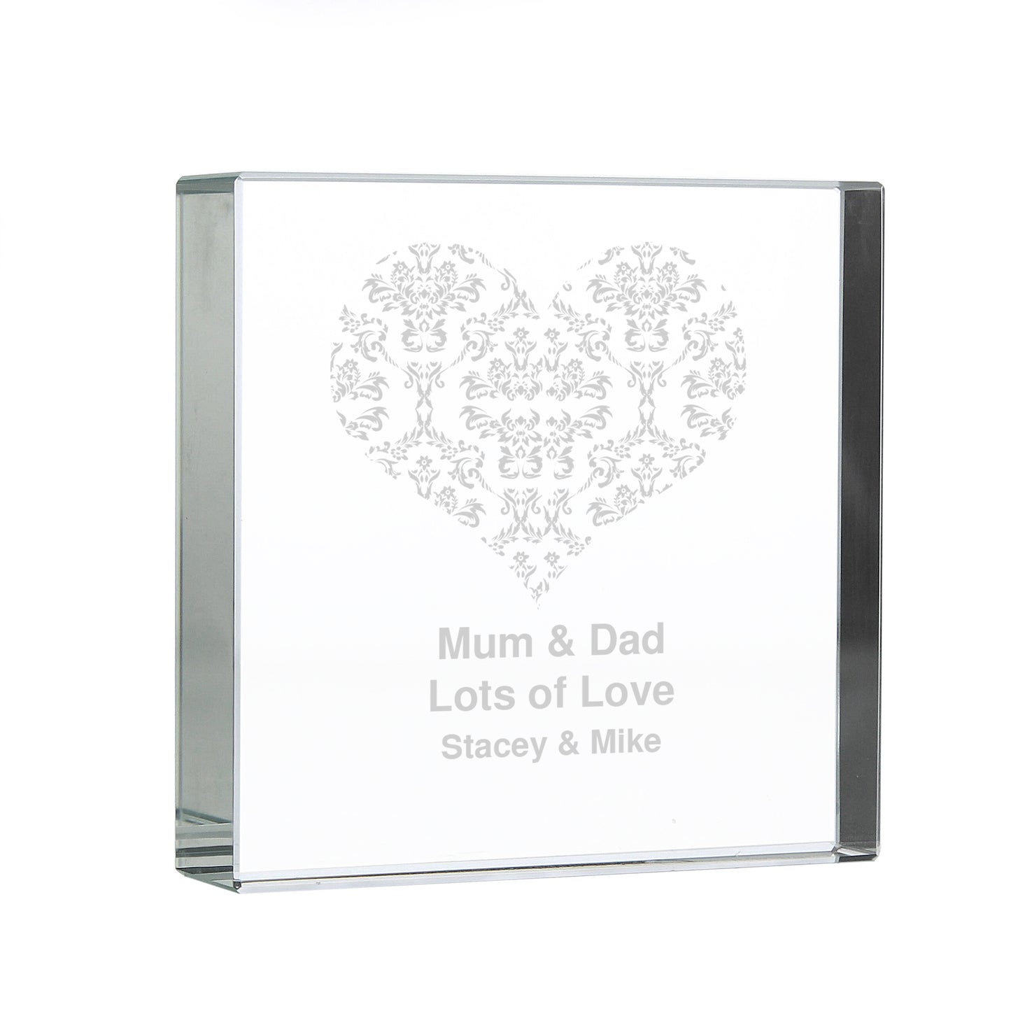 Personalised Damask White Heart Crystal Token - image 2