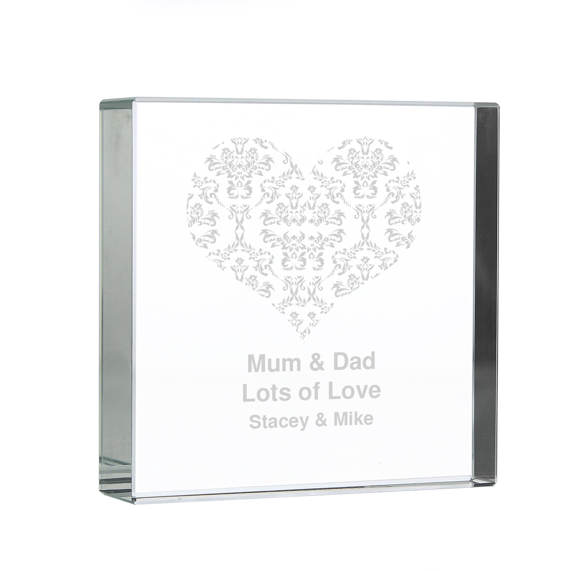 Personalised Damask White Heart Crystal Token - image 2