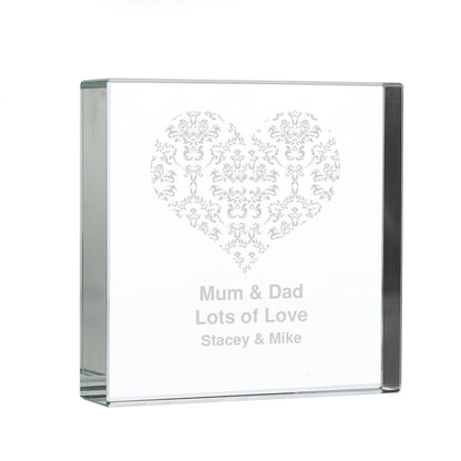 Personalised Damask White Heart Crystal Token - image 2