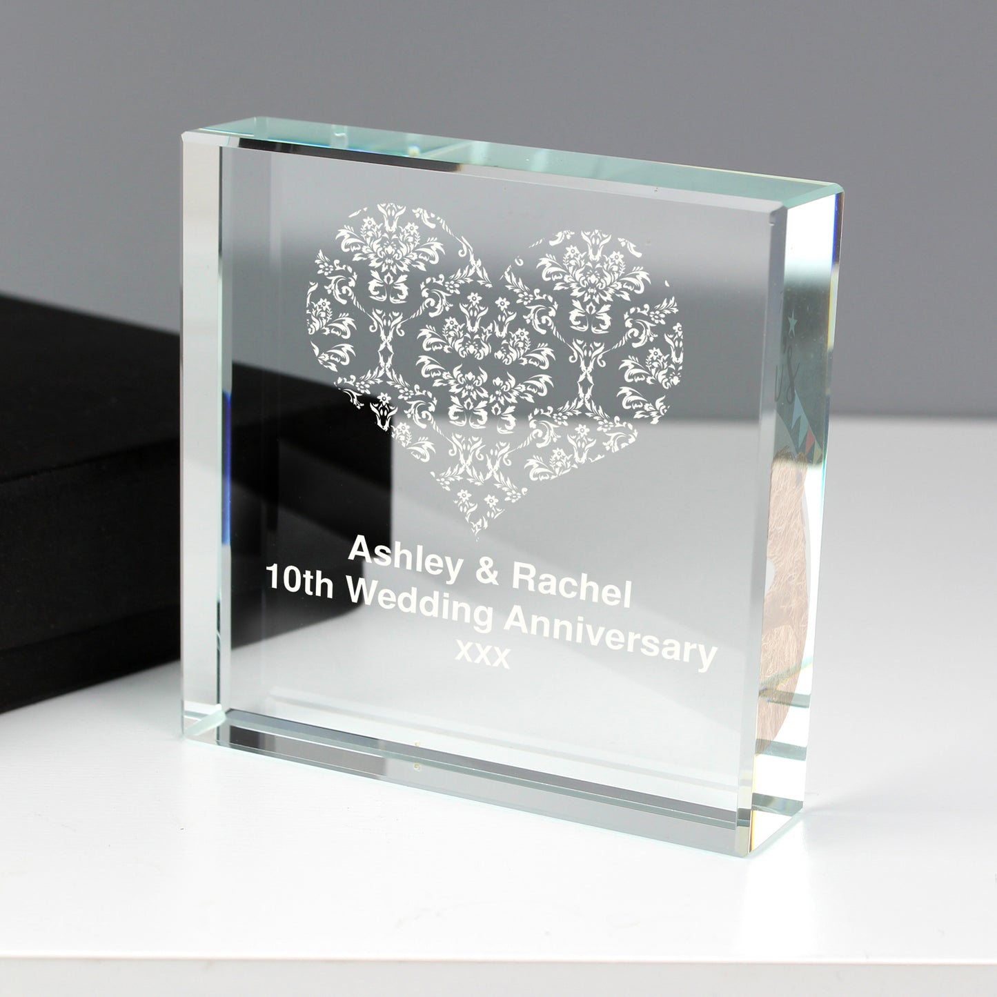 Personalised Damask White Heart Crystal Token - image 3
