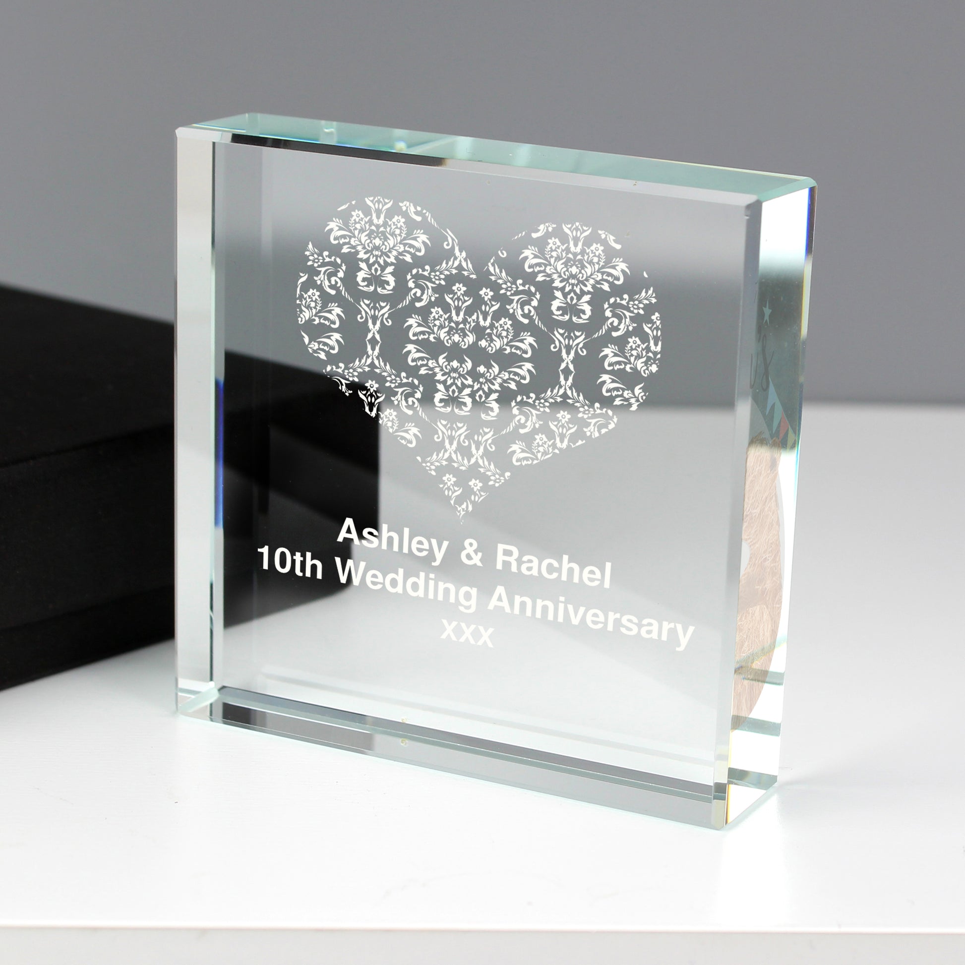 Personalised Damask White Heart Crystal Token - image 3