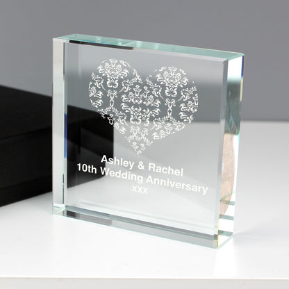 Personalised Damask White Heart Crystal Token - image 3