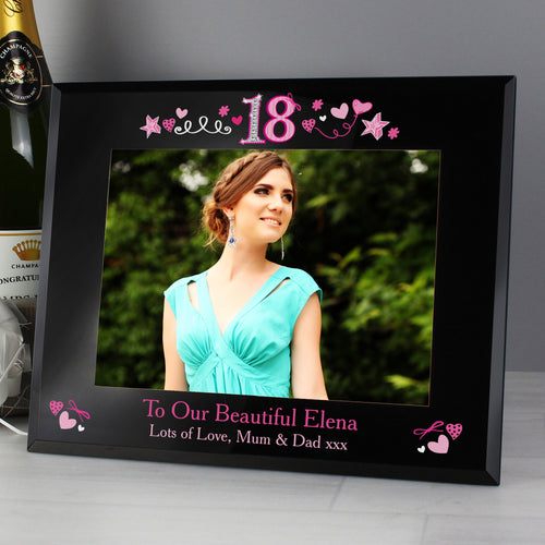 Personalised 18th Birthday Black Glass 5x7 Frame from Heartfelt Gifts