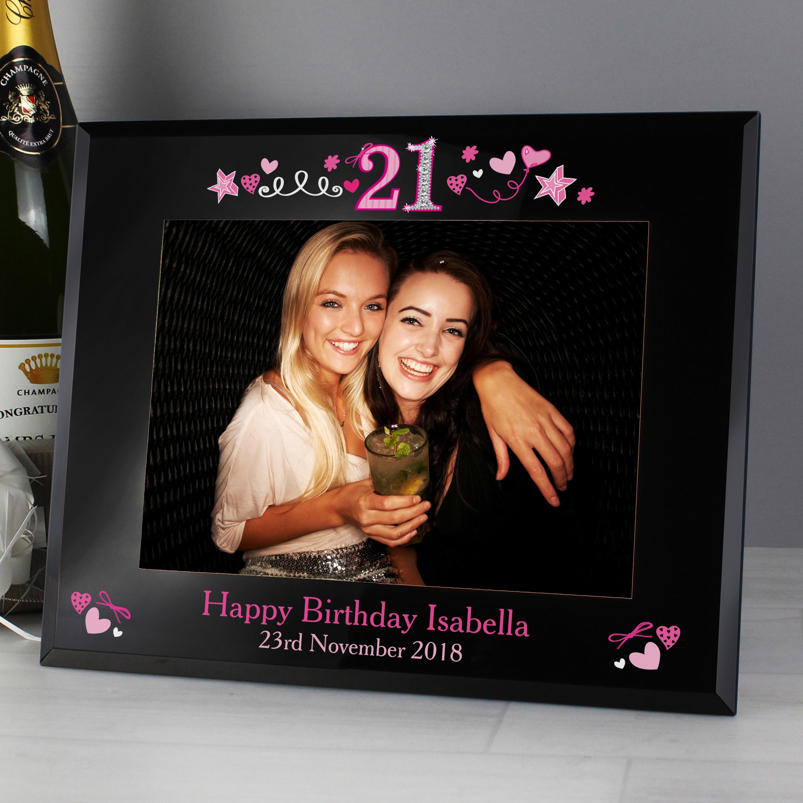 Personalised 21st Birthday Black Glass 5x7 Photo Frame from Heartfelt Gifts