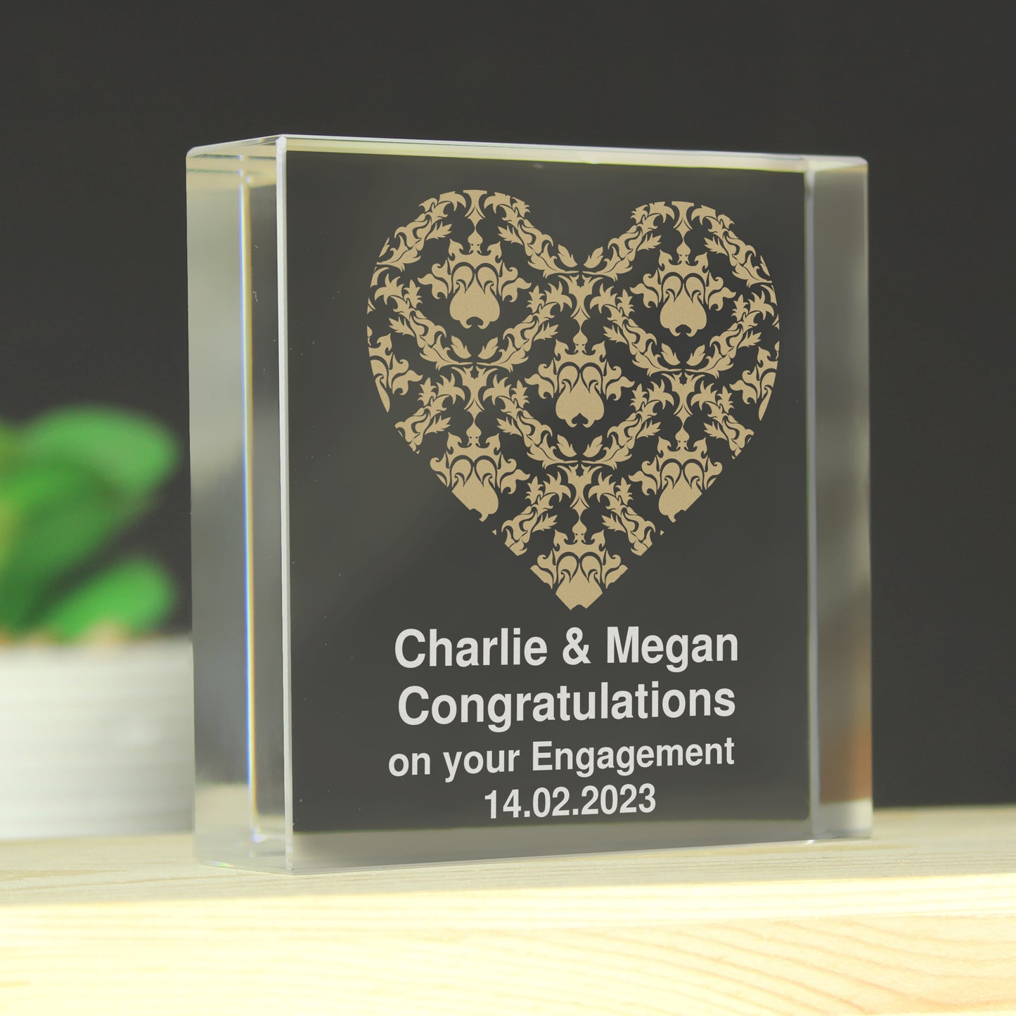 Personalised Gold Damask Heart Crystal Token from Heartfelt Gifts