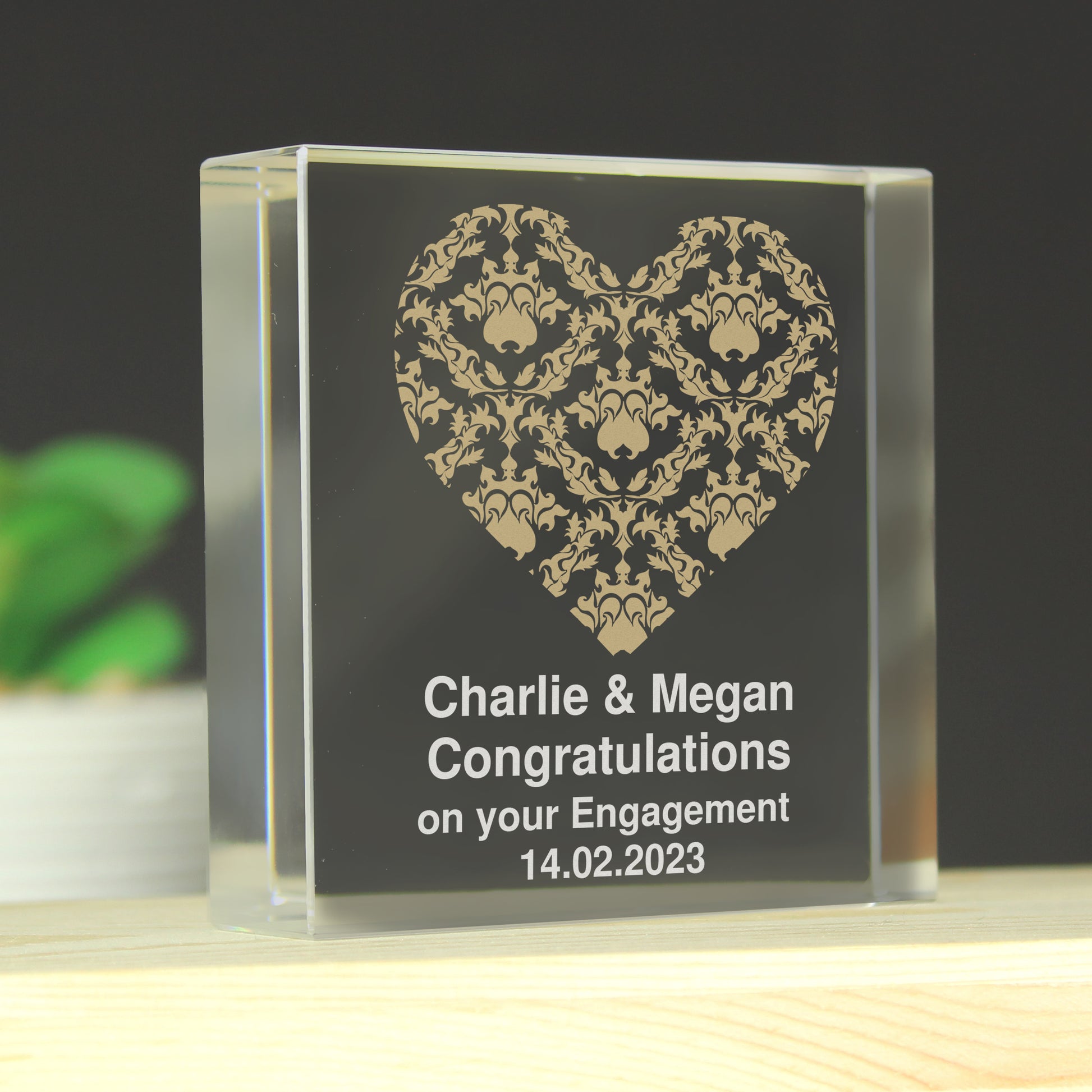 Personalised Gold Damask Heart Crystal Token from Heartfelt Gifts
